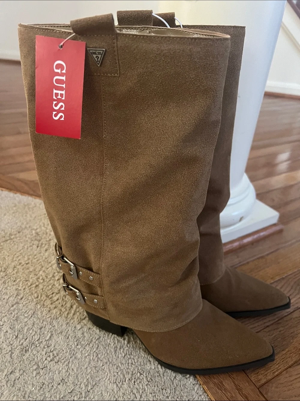 Guess Women's Brown Nianna Western Mid Calf Fold Over Boots